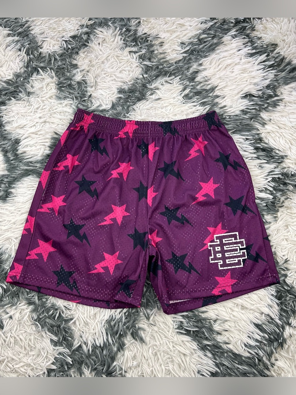 Eric Emanuel x BAPE  Miami Collab Basic Mesh Basketball Shorts Lightning Bolts M